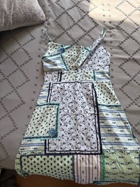 LOFT Mint Patchwork Sundress with Blue Accents